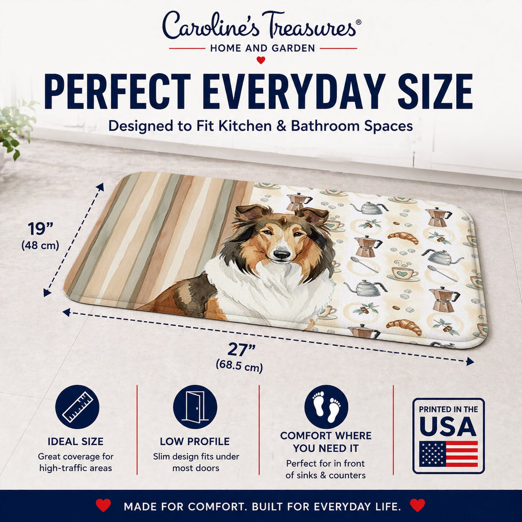 Sable Collie Coffee Bar Memory Foam Kitchen Mat Machine Washable Anti-Fatigue Cushion Comfort Bath or Kitchen Rug