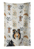 Tricolor Collie Coffee Bar Kitchen Towel Velour Plush Front and Cotton Loop Back Machine Washable