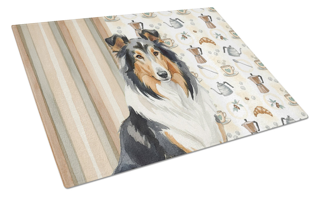 Tricolor Collie Coffee Bar Cutting Board Tempered Glass Kitchen Cutting Surface, Heat Resistant Chopping, Non-Slip Feet, Food Prep & Serving