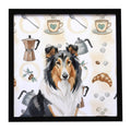 Tricolor Collie Coffee Bar Framed Metal Print Bathroom, Kitchen, Office, Home Decor Wall Art Ready to Hang, Square, 8X8