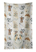 White Collie Coffee Bar Kitchen Towel Velour Plush Front and Cotton Loop Back Machine Washable