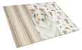 White Collie Coffee Bar Cutting Board Tempered Glass Kitchen Cutting Surface, Heat Resistant Chopping, Non-Slip Feet, Food Prep & Serving