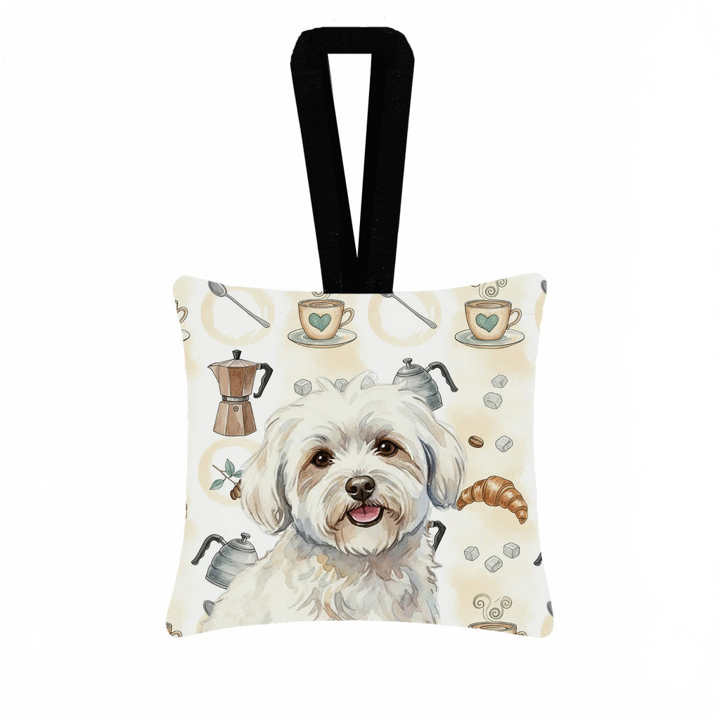 Coton de Tulear Coffee Bar Hanging Square Fabric Ornament 3.5 � 3.5 Decorative Door-Knob & Tree Hanger, Soft Fabric