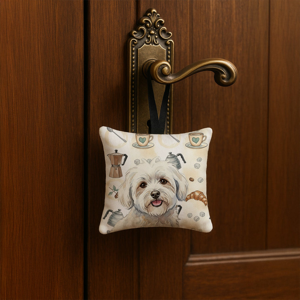 Coton de Tulear Coffee Bar Hanging Square Fabric Ornament 3.5 � 3.5 Decorative Door-Knob & Tree Hanger, Soft Fabric