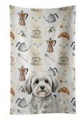 White with Gray Coton de Tulear Coffee Bar Kitchen Towel Velour Plush Front and Cotton Loop Back Machine Washable