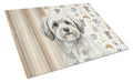 White with Gray Coton de Tulear Coffee Bar Cutting Board Tempered Glass Kitchen Cutting Surface, Heat Resistant Chopping, Non-Slip Feet, Food Prep & Serving