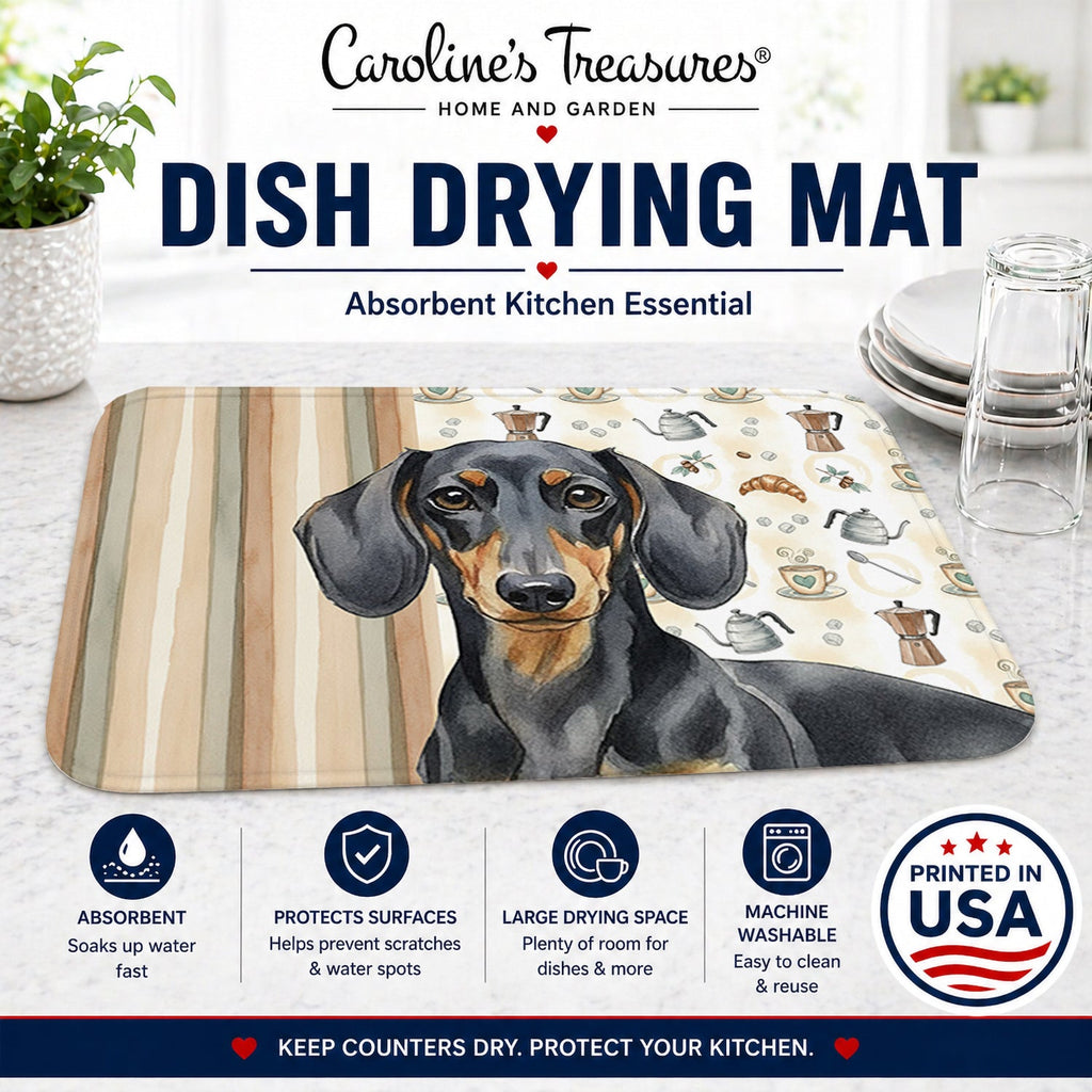 Black and Tan Dachshund Coffee Bar Dish Drying Mat Absorbent Dish Drying Mat Pad for Kitchen Counter Dish Drainer Mat for Countertop, 14 x 21", Multicolor
