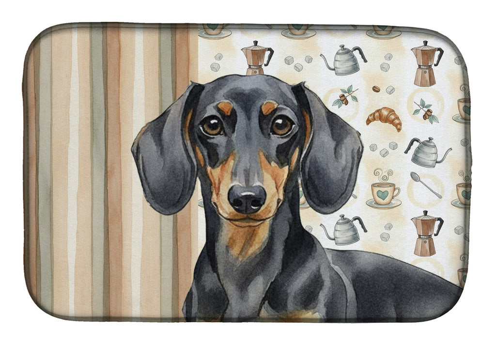 Black and Tan Dachshund Coffee Bar Dish Drying Mat Absorbent Dish Drying Mat Pad for Kitchen Counter Dish Drainer Mat for Countertop, 14 x 21", Multicolor