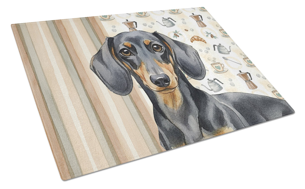 Black and Tan Dachshund Coffee Bar Cutting Board Tempered Glass Kitchen Cutting Surface, Heat Resistant Chopping, Non-Slip Feet, Food Prep & Serving