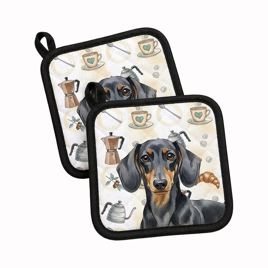 Black and Tan Dachshund Coffee Bar Pot Holder Set of 2 Heat Resistant Quilted Hot Pads 7.5 x 7.5 Inch, Insulated Kitchen Trivets for Cooking & Baking