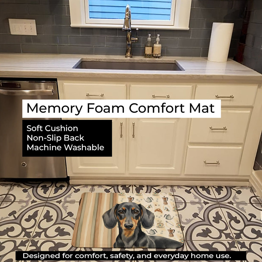 Black and Tan Dachshund Coffee Bar Memory Foam Kitchen Mat Machine Washable Anti-Fatigue Cushion Comfort Bath or Kitchen Rug