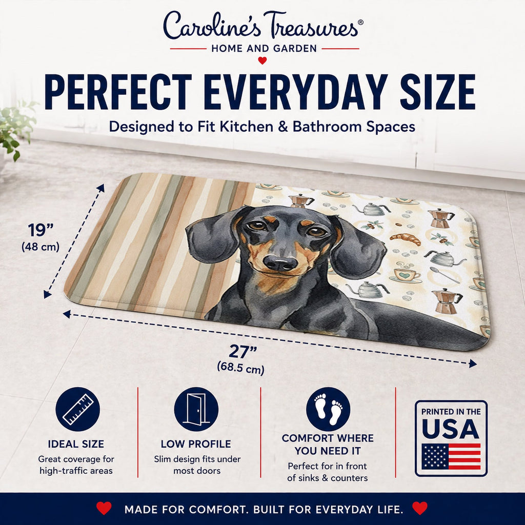 Black and Tan Dachshund Coffee Bar Memory Foam Kitchen Mat Machine Washable Anti-Fatigue Cushion Comfort Bath or Kitchen Rug