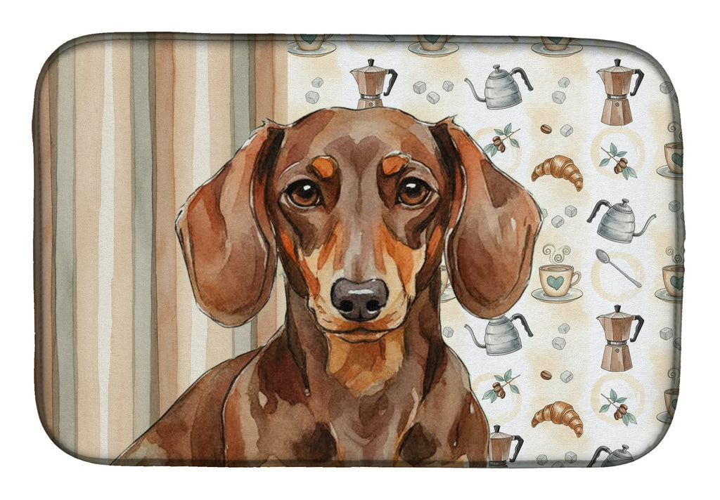 Chocolate and Tan Dachshund Coffee Bar Dish Drying Mat Absorbent Dish Drying Mat Pad for Kitchen Counter Dish Drainer Mat for Countertop, 14 x 21", Multicolor