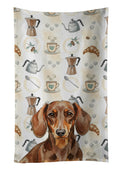 Chocolate and Tan Dachshund Coffee Bar Kitchen Towel Velour Plush Front and Cotton Loop Back Machine Washable