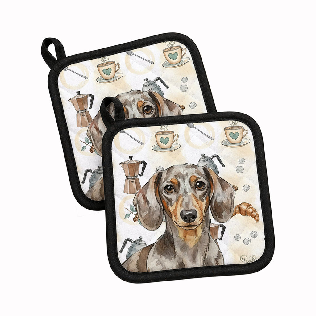 Dapple Dachshund Coffee Bar Pot Holder Set of 2 Heat Resistant Quilted Hot Pads 7.5 x 7.5 Inch, Insulated Kitchen Trivets for Cooking & Baking