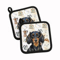 Longhaired Black and Tan Dachshund Coffee Bar Pot Holder Set of 2 Heat Resistant Quilted Hot Pads 7.5 x 7.5 Inch, Insulated Kitchen Trivets for Cooking & Baking
