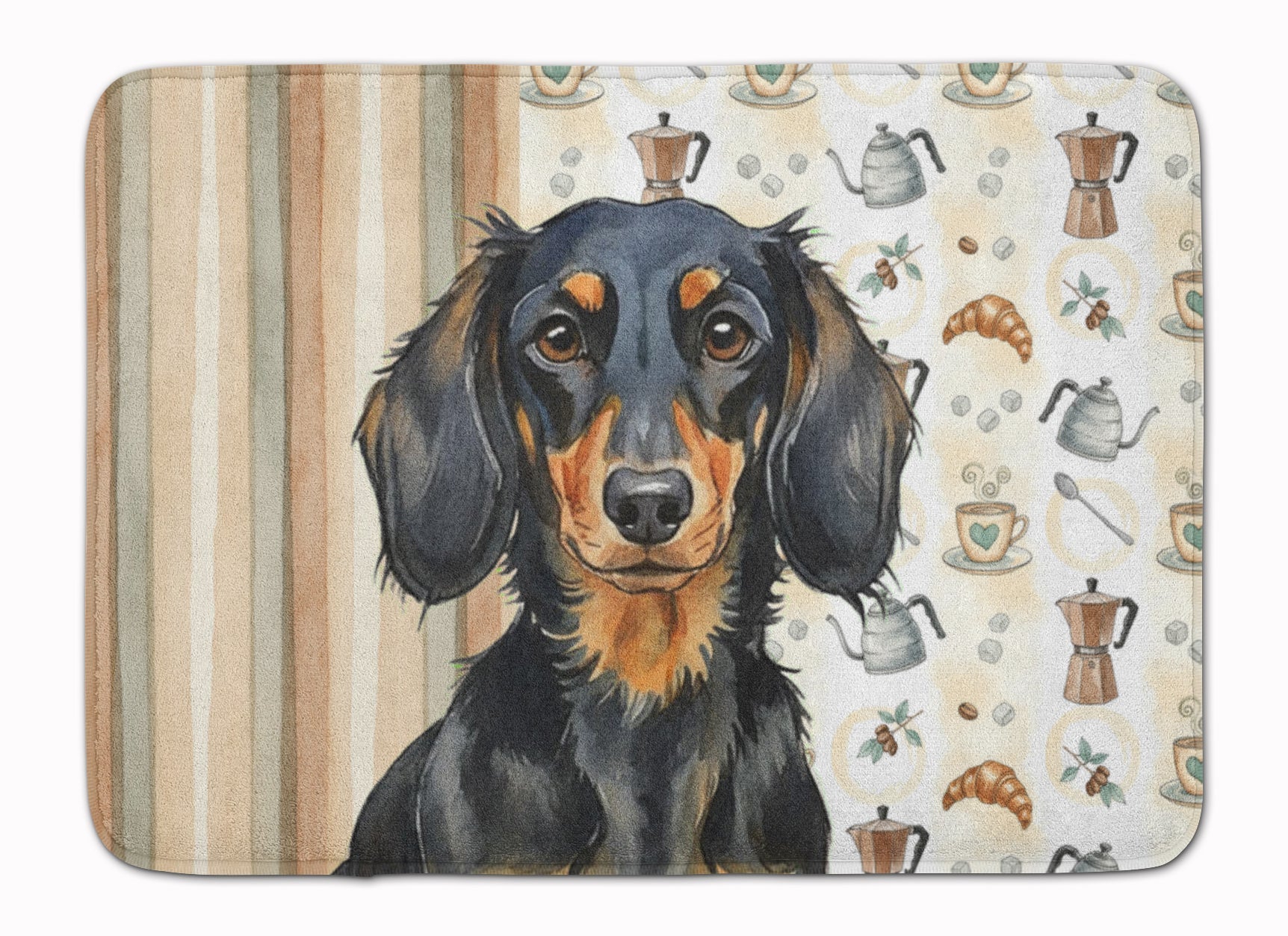 Longhaired Black and Tan Dachshund Coffee Bar Memory Foam Kitchen Mat Machine Washable Anti-Fatigue Cushion Comfort Bath or Kitchen Rug