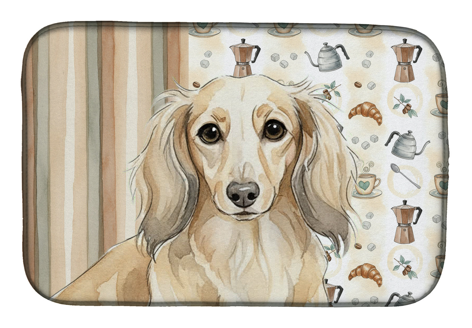 Longhaired Cream Dachshund Coffee Bar Dish Drying Mat Absorbent Dish Drying Mat Pad for Kitchen Counter Dish Drainer Mat for Countertop, 14 x 21", Multicolor