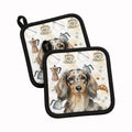 Longhaired Dapple Dachshund Coffee Bar Pot Holder Set of 2 Heat Resistant Quilted Hot Pads 7.5 x 7.5 Inch, Insulated Kitchen Trivets for Cooking & Baking