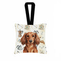 Longhaired Red Dachshund Coffee Bar Hanging Square Fabric Ornament 3.5 � 3.5 Decorative Door-Knob & Tree Hanger, Soft Fabric