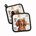 Longhaired Red Dachshund Coffee Bar Pot Holder Set of 2 Heat Resistant Quilted Hot Pads 7.5 x 7.5 Inch, Insulated Kitchen Trivets for Cooking & Baking