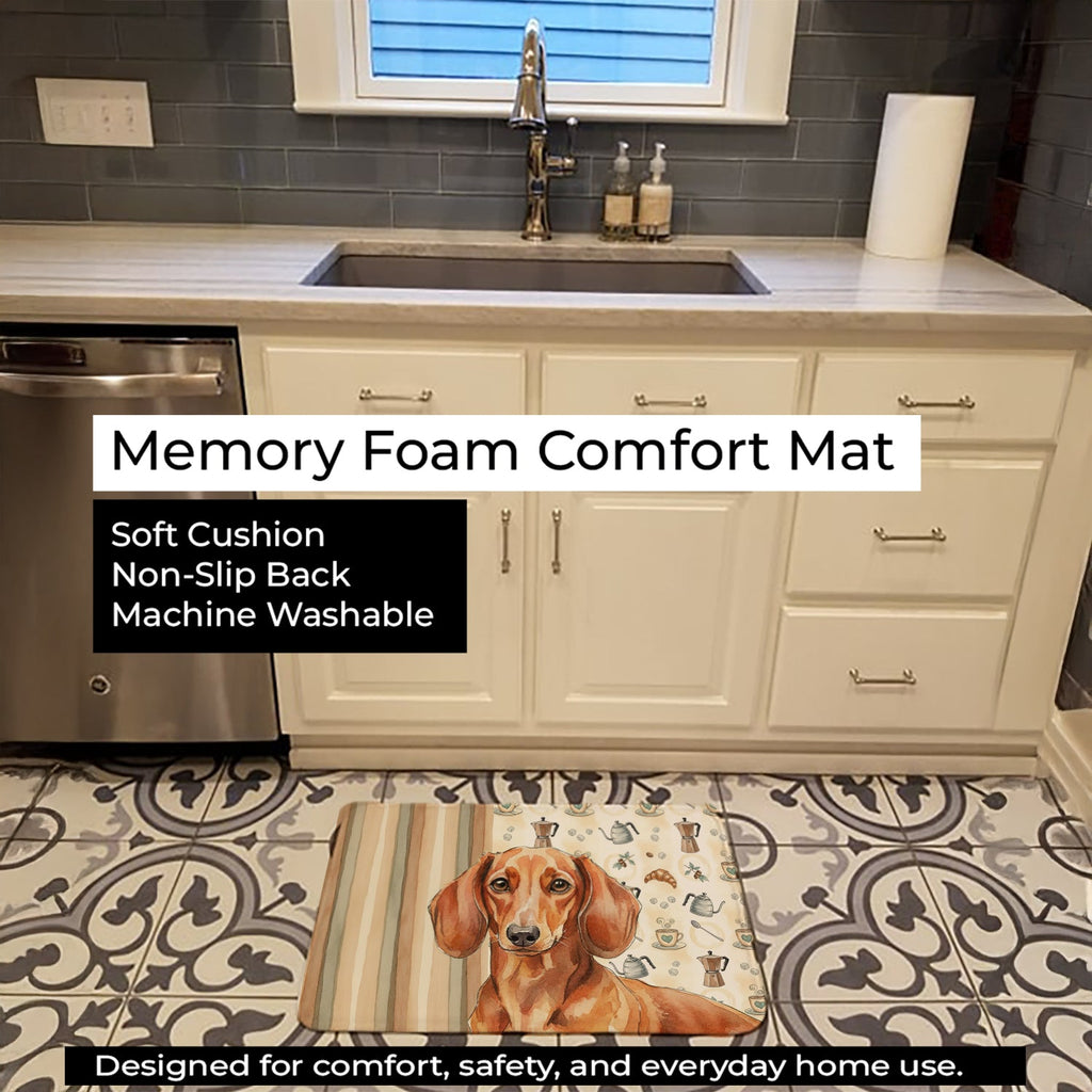 Red Brown Dachshund Coffee Bar Memory Foam Kitchen Mat Machine Washable Anti-Fatigue Cushion Comfort Bath or Kitchen Rug