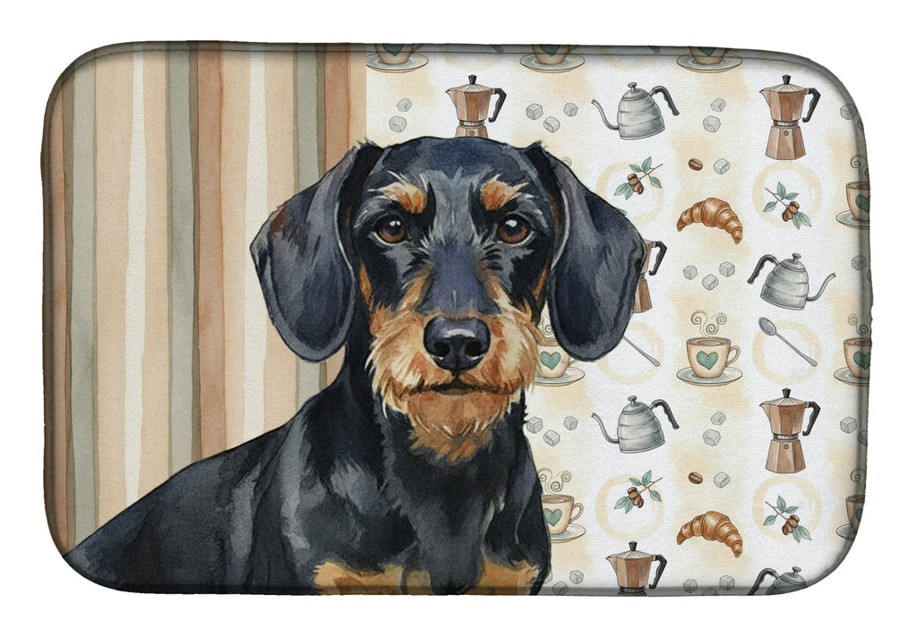Wirehaired Black and Tan Dachshund Coffee Bar Dish Drying Mat Absorbent Dish Drying Mat Pad for Kitchen Counter Dish Drainer Mat for Countertop, 14 x 21", Multicolor