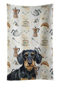 Wirehaired Black and Tan Dachshund Coffee Bar Kitchen Towel Velour Plush Front and Cotton Loop Back Machine Washable