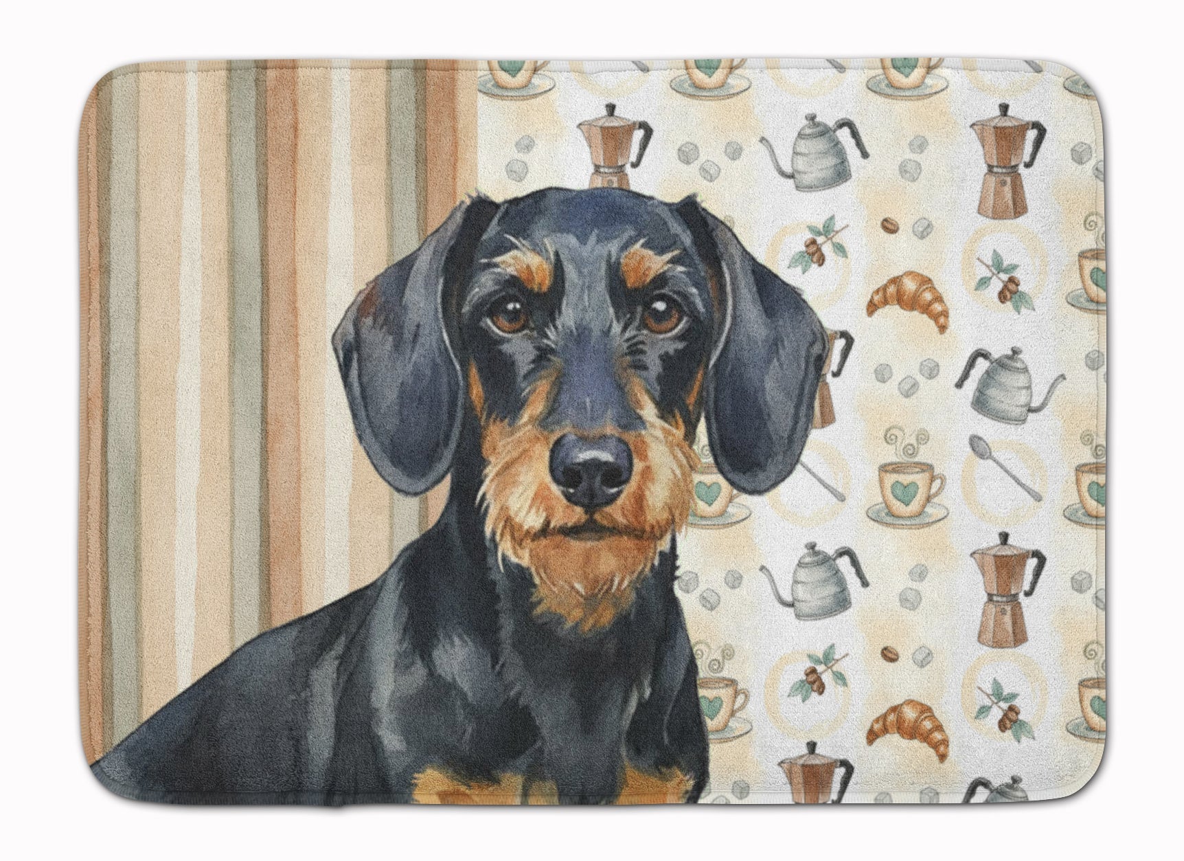 Wirehaired Black and Tan Dachshund Coffee Bar Memory Foam Kitchen Mat Machine Washable Anti-Fatigue Cushion Comfort Bath or Kitchen Rug