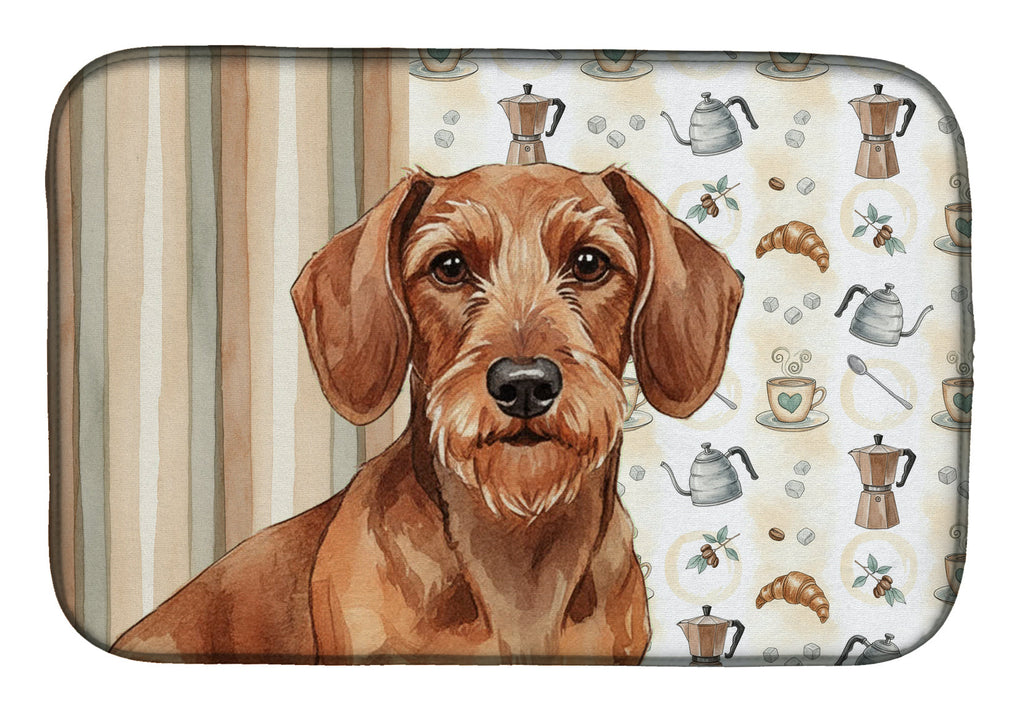 Wirehaired Red Dachshund Coffee Bar Dish Drying Mat Absorbent Dish Drying Mat Pad for Kitchen Counter Dish Drainer Mat for Countertop, 14 x 21", Multicolor