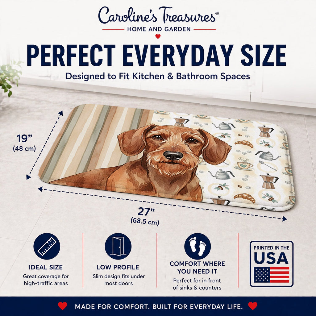 Wirehaired Red Dachshund Coffee Bar Memory Foam Kitchen Mat Machine Washable Anti-Fatigue Cushion Comfort Bath or Kitchen Rug