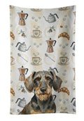 Wirehaired Wild Boar Dachshund Coffee Bar Kitchen Towel Velour Plush Front and Cotton Loop Back Machine Washable