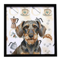 Wirehaired Wild Boar Dachshund Coffee Bar Framed Metal Print Bathroom, Kitchen, Office, Home Decor Wall Art Ready to Hang, Square, 8X8