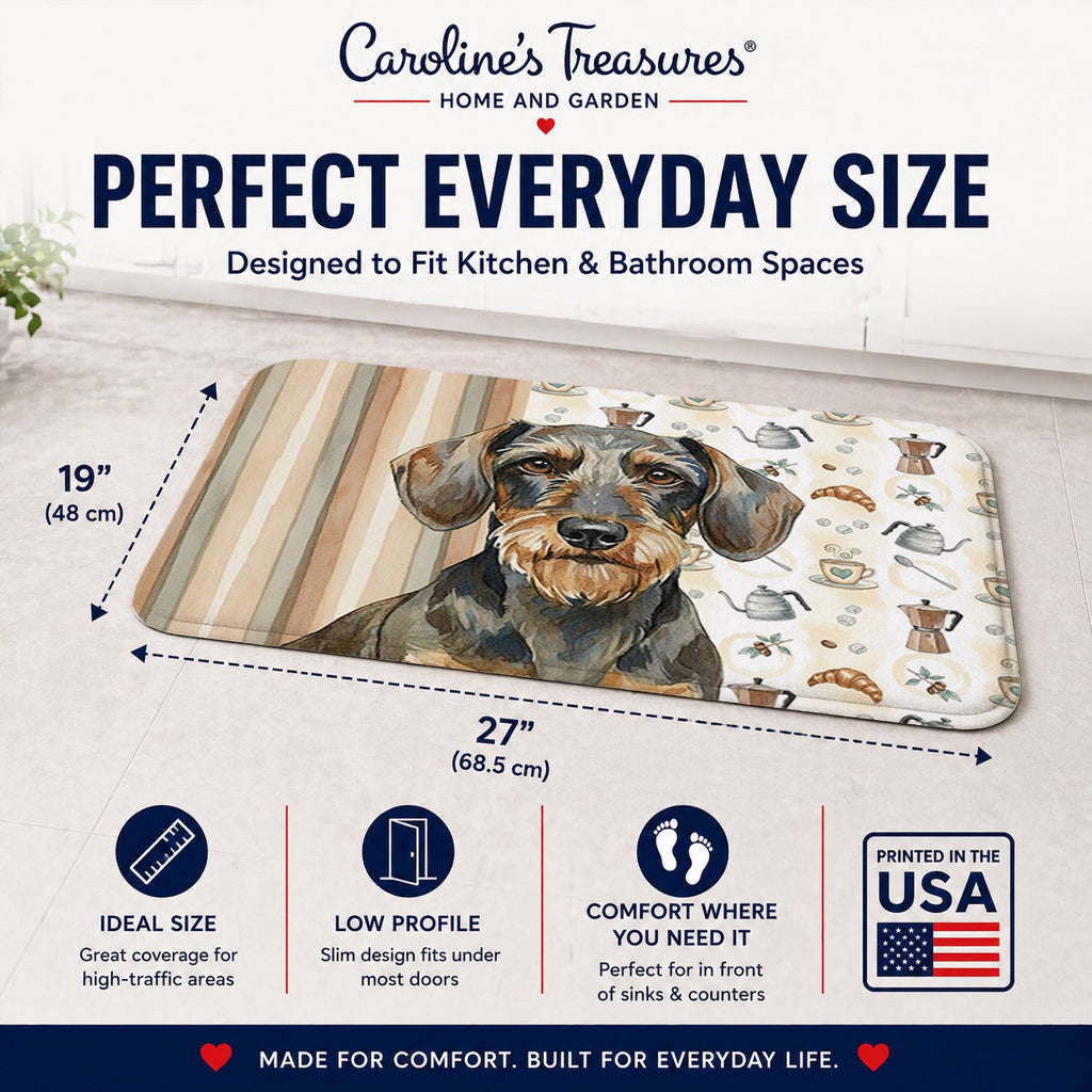 Wirehaired Wild Boar Dachshund Coffee Bar Memory Foam Kitchen Mat Machine Washable Anti-Fatigue Cushion Comfort Bath or Kitchen Rug