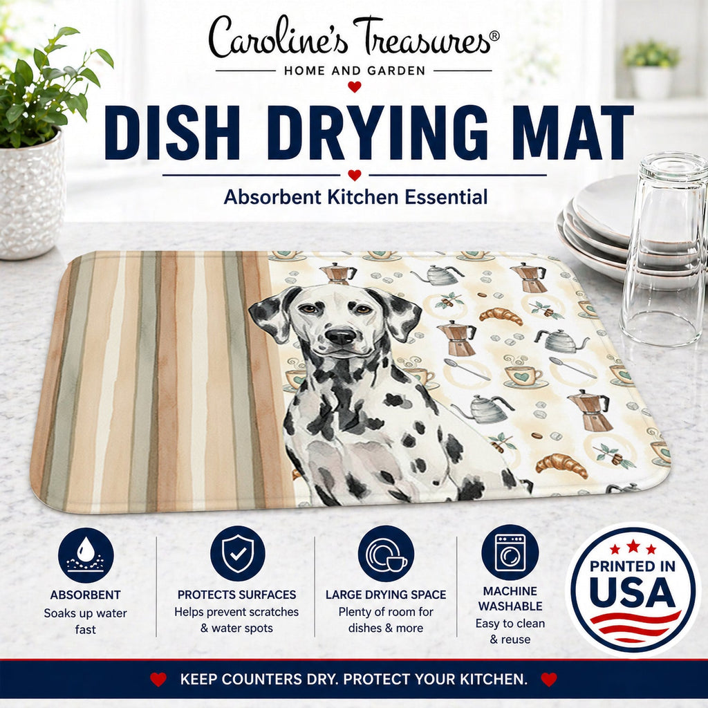 Dalmatian Coffee Bar Dish Drying Mat Absorbent Dish Drying Mat Pad for Kitchen Counter Dish Drainer Mat for Countertop, 14 x 21", Multicolor