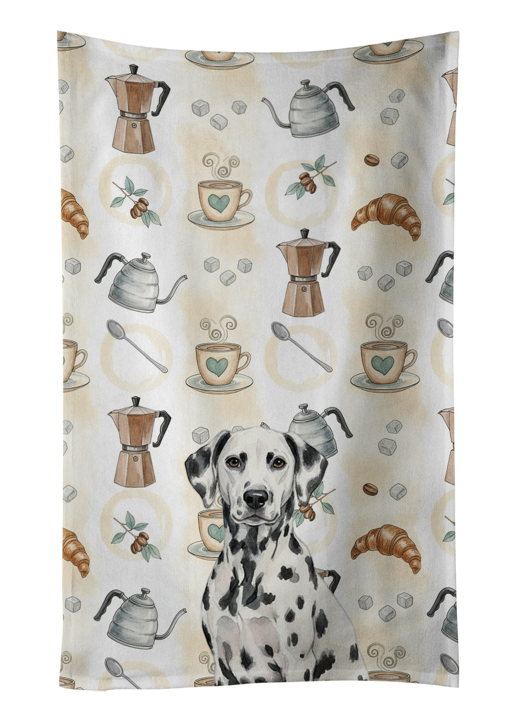 Dalmatian Coffee Bar Kitchen Towel Velour Plush Front and Cotton Loop Back Machine Washable