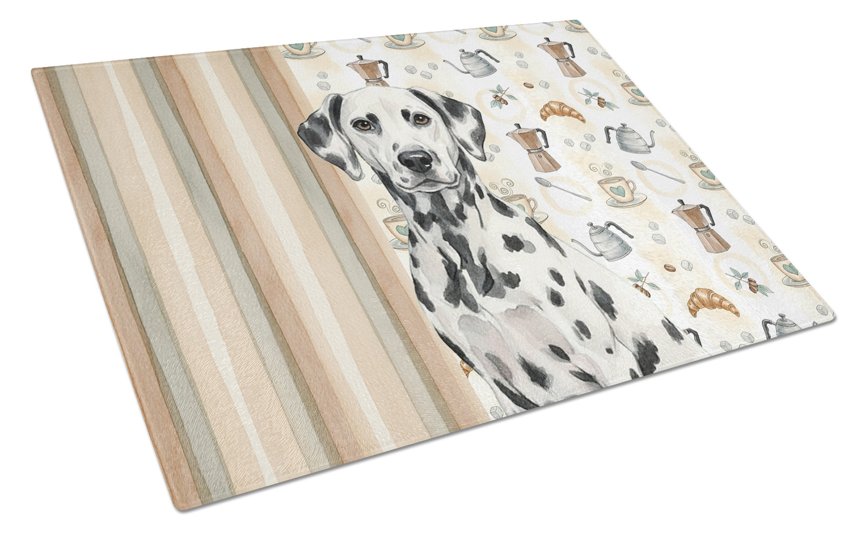Dalmatian Coffee Bar Cutting Board Tempered Glass Kitchen Cutting Surface, Heat Resistant Chopping, Non-Slip Feet, Food Prep & Serving