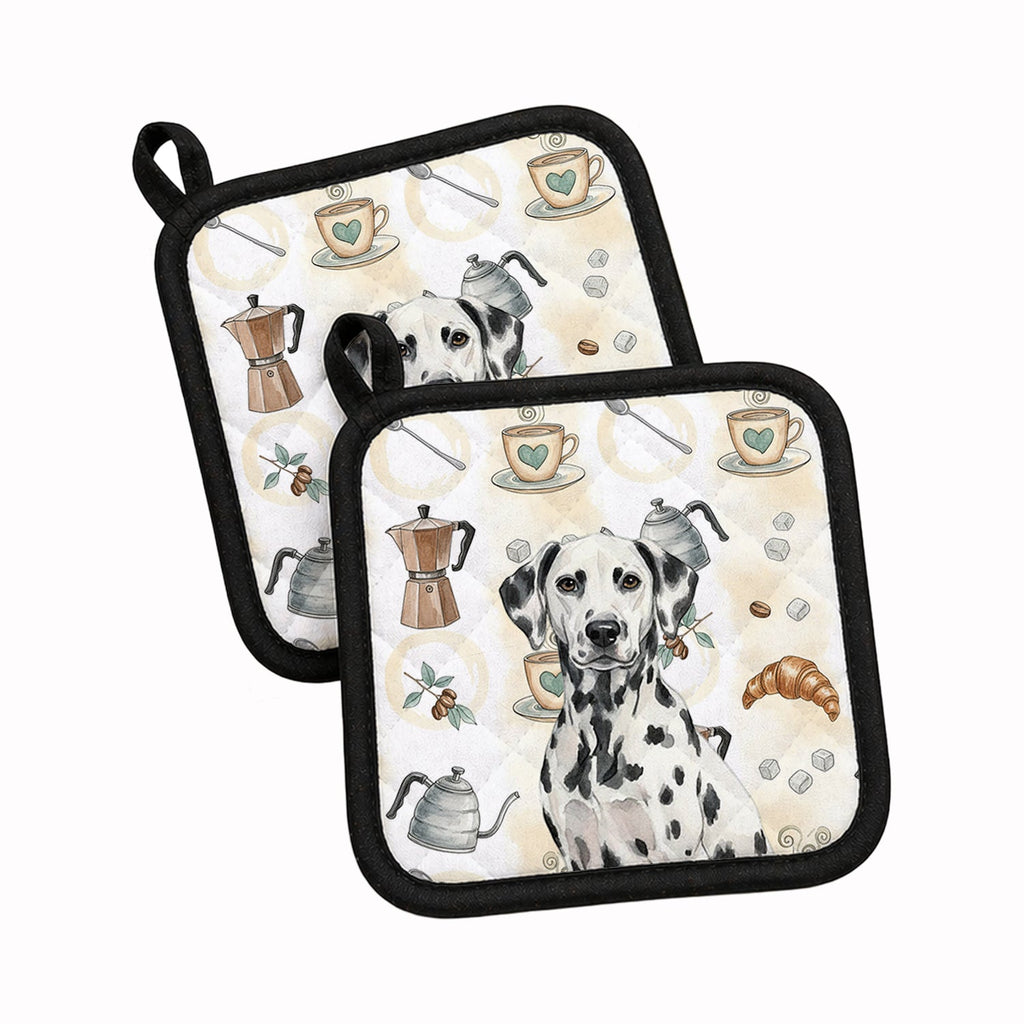 Dalmatian Coffee Bar Pot Holder Set of 2 Heat Resistant Quilted Hot Pads 7.5 x 7.5 Inch, Insulated Kitchen Trivets for Cooking & Baking