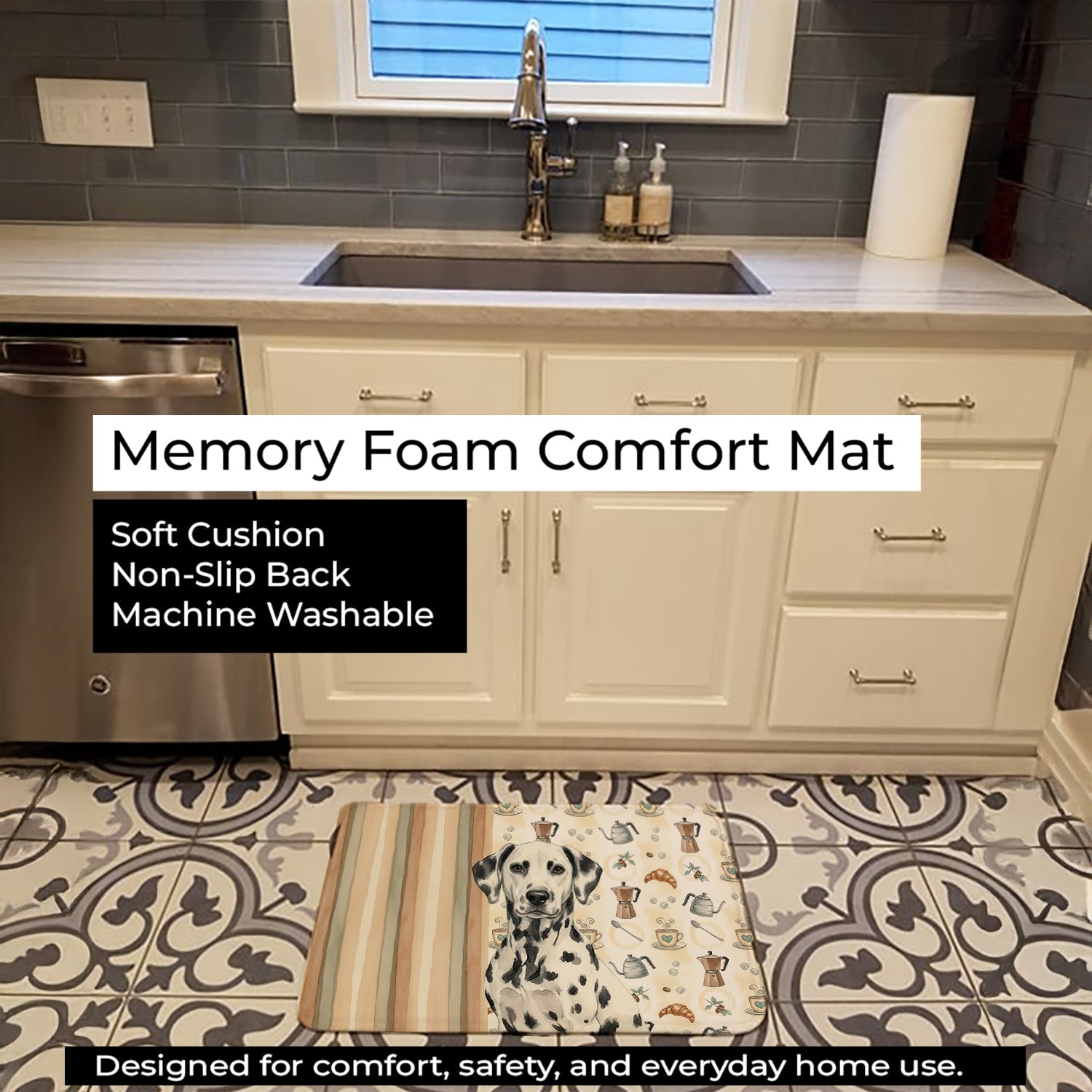 Dalmatian Coffee Bar Memory Foam Kitchen Mat Machine Washable Anti-Fatigue Cushion Comfort Bath or Kitchen Rug