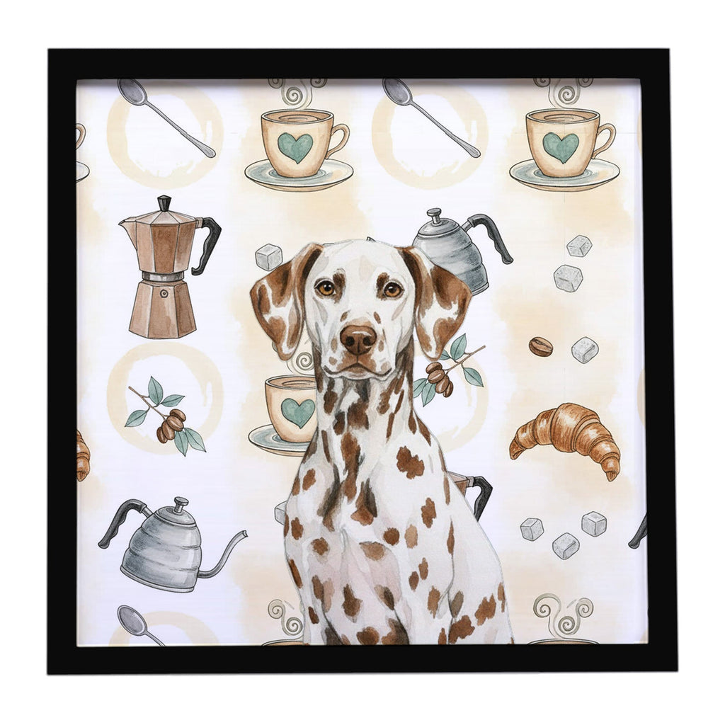 Liver Dalmatian Coffee Bar Framed Metal Print Bathroom, Kitchen, Office, Home Decor Wall Art Ready to Hang, Square, 8X8
