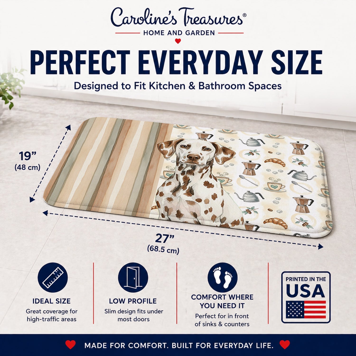 Liver Dalmatian Coffee Bar Memory Foam Kitchen Mat Machine Washable Anti-Fatigue Cushion Comfort Bath or Kitchen Rug