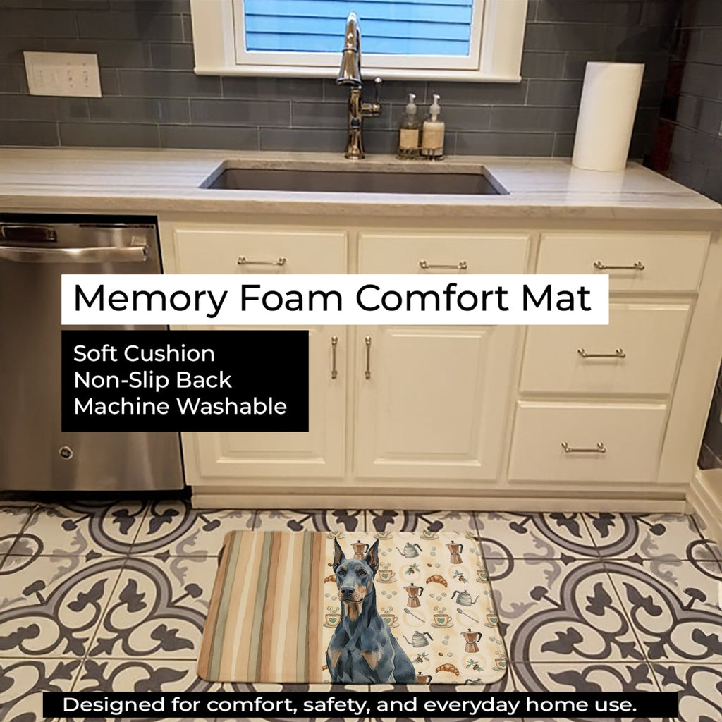 Blue Doberman Pinscher Coffee Bar Memory Foam Kitchen Mat Machine Washable Anti-Fatigue Cushion Comfort Bath or Kitchen Rug