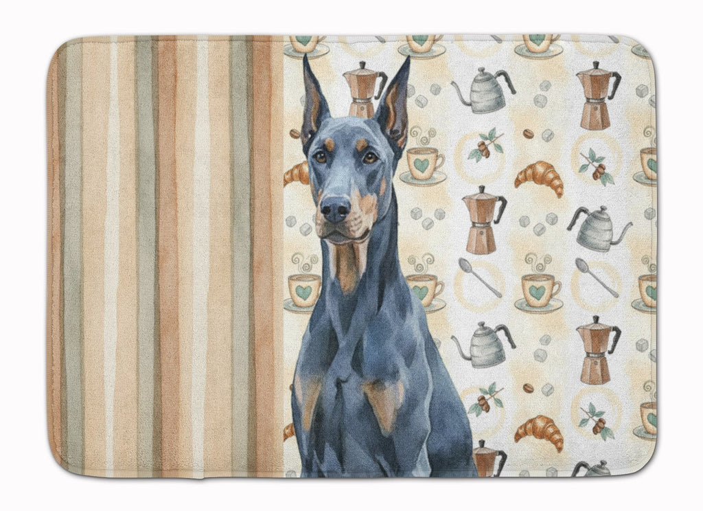 Blue Doberman Pinscher Coffee Bar Memory Foam Kitchen Mat Machine Washable Anti-Fatigue Cushion Comfort Bath or Kitchen Rug