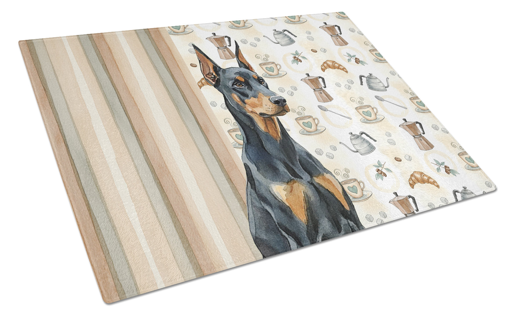 Doberman Pinscher Coffee Bar Cutting Board Tempered Glass Kitchen Cutting Surface, Heat Resistant Chopping, Non-Slip Feet, Food Prep & Serving