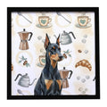 Doberman Pinscher Coffee Bar Framed Metal Print Bathroom, Kitchen, Office, Home Decor Wall Art Ready to Hang, Square, 8X8