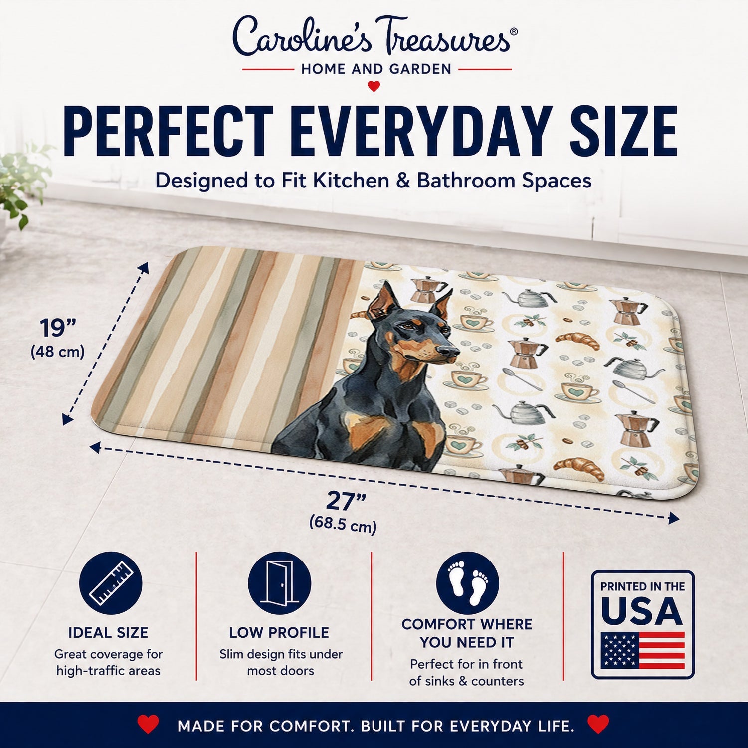 Doberman Pinscher Coffee Bar Memory Foam Kitchen Mat Machine Washable Anti-Fatigue Cushion Comfort Bath or Kitchen Rug