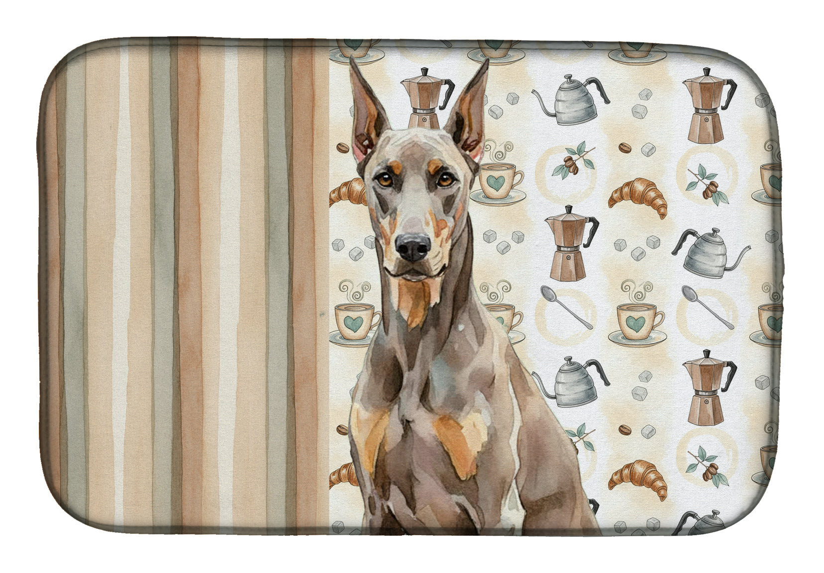 Fawn Doberman Pinscher Coffee Bar Dish Drying Mat Absorbent Dish Drying Mat Pad for Kitchen Counter Dish Drainer Mat for Countertop, 14 x 21", Multicolor