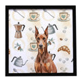 Red Doberman Pinscher Coffee Bar Framed Metal Print Bathroom, Kitchen, Office, Home Decor Wall Art Ready to Hang, Square, 8X8