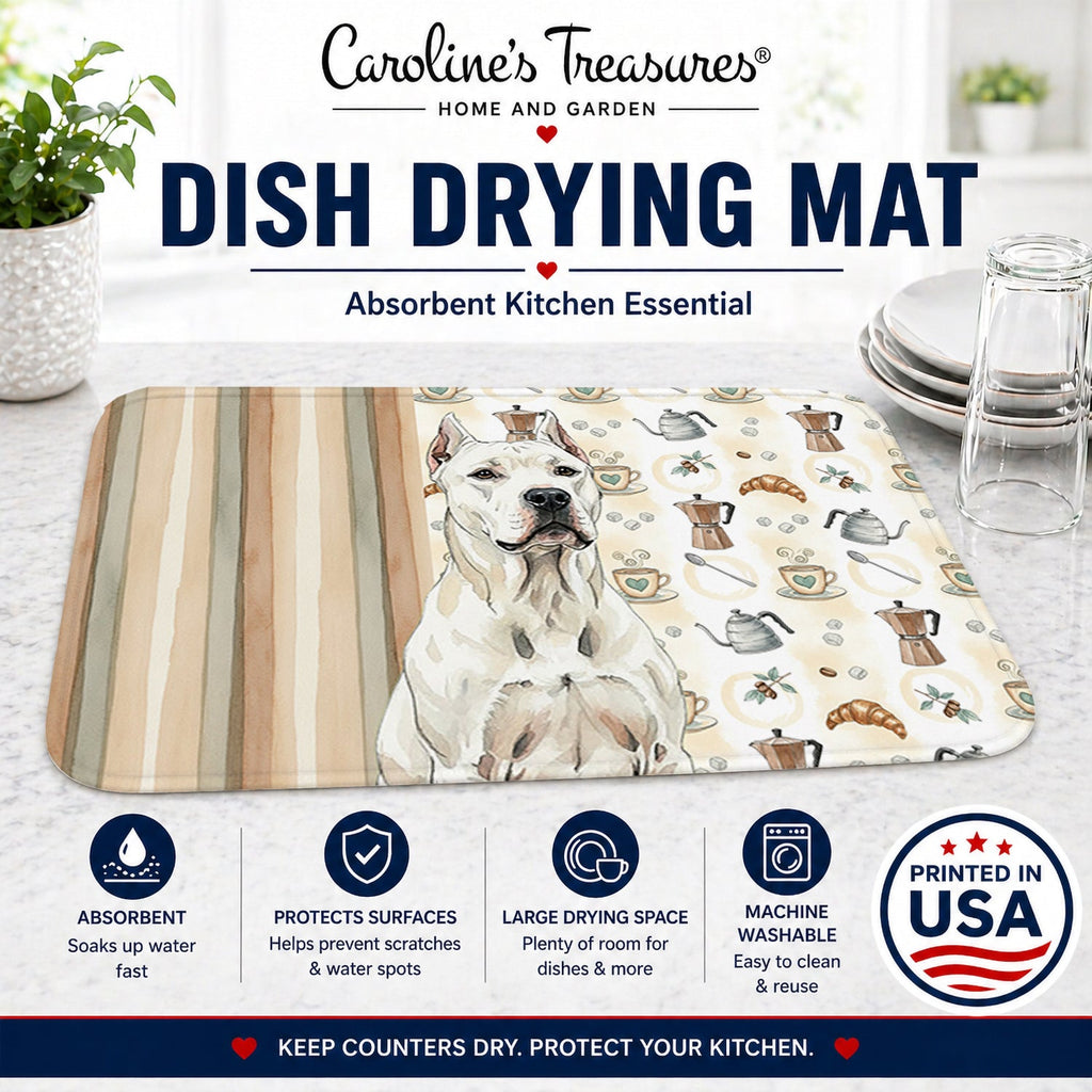 Dogo Argentino Coffee Bar Dish Drying Mat Absorbent Dish Drying Mat Pad for Kitchen Counter Dish Drainer Mat for Countertop, 14 x 21", Multicolor