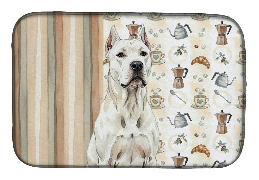 Dogo Argentino Coffee Bar Dish Drying Mat Absorbent Dish Drying Mat Pad for Kitchen Counter Dish Drainer Mat for Countertop, 14 x 21", Multicolor